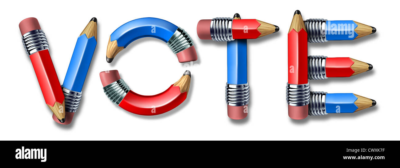 Voting and democracy symbol with red and blue pencils in the shape of