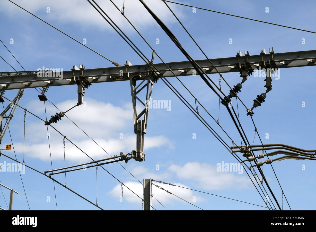 train catenary and power line cables Stock Photo, Royalty Free Image