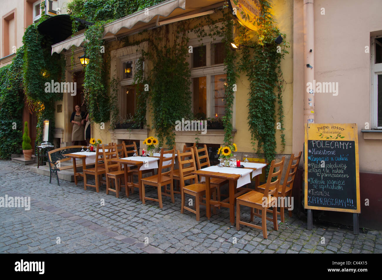 Restaurant terrace Kazimierz the Jewish quarter Krakow city Stock Photo
