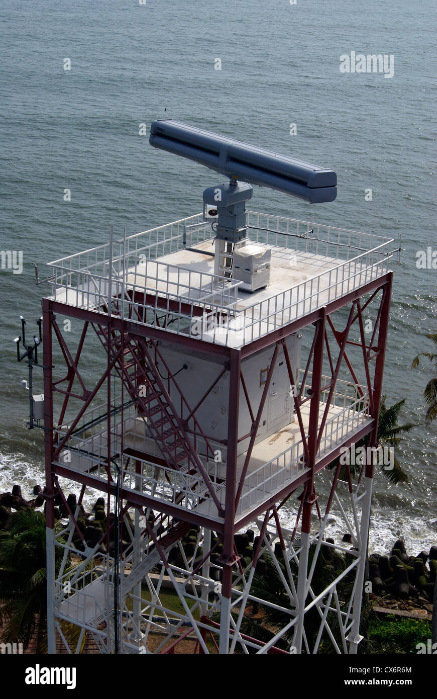 Radar Tower system on the coastal region of Arabian sea in Stock Photo