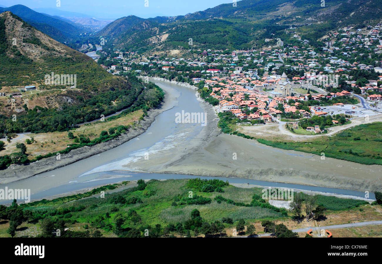 Confluence of the Mtkvari and Aragvi rivers, Mtskheta Stock Photo