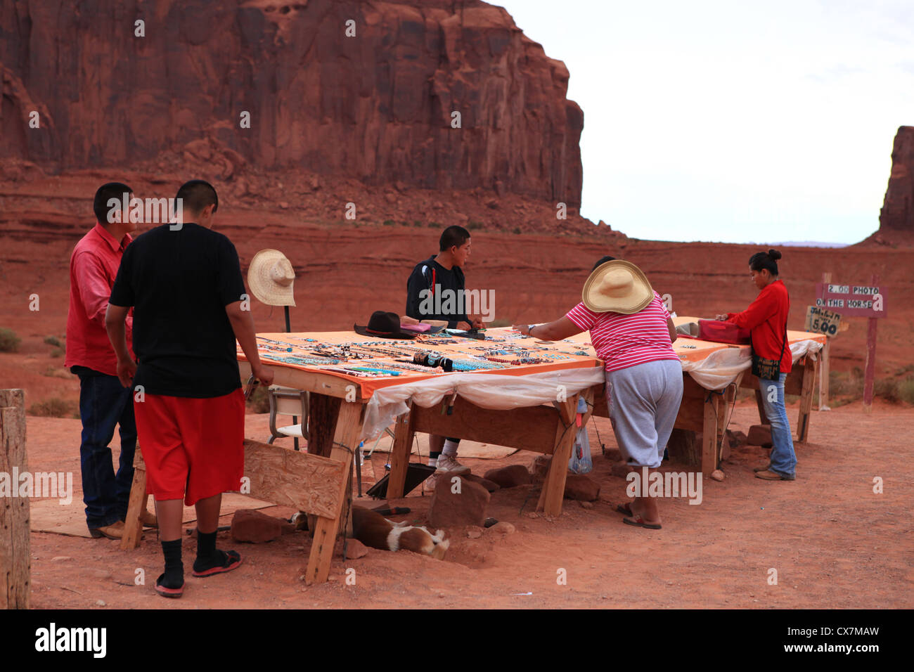 Native Navajo Indian family selling souvenirs in Monument valley Stock
