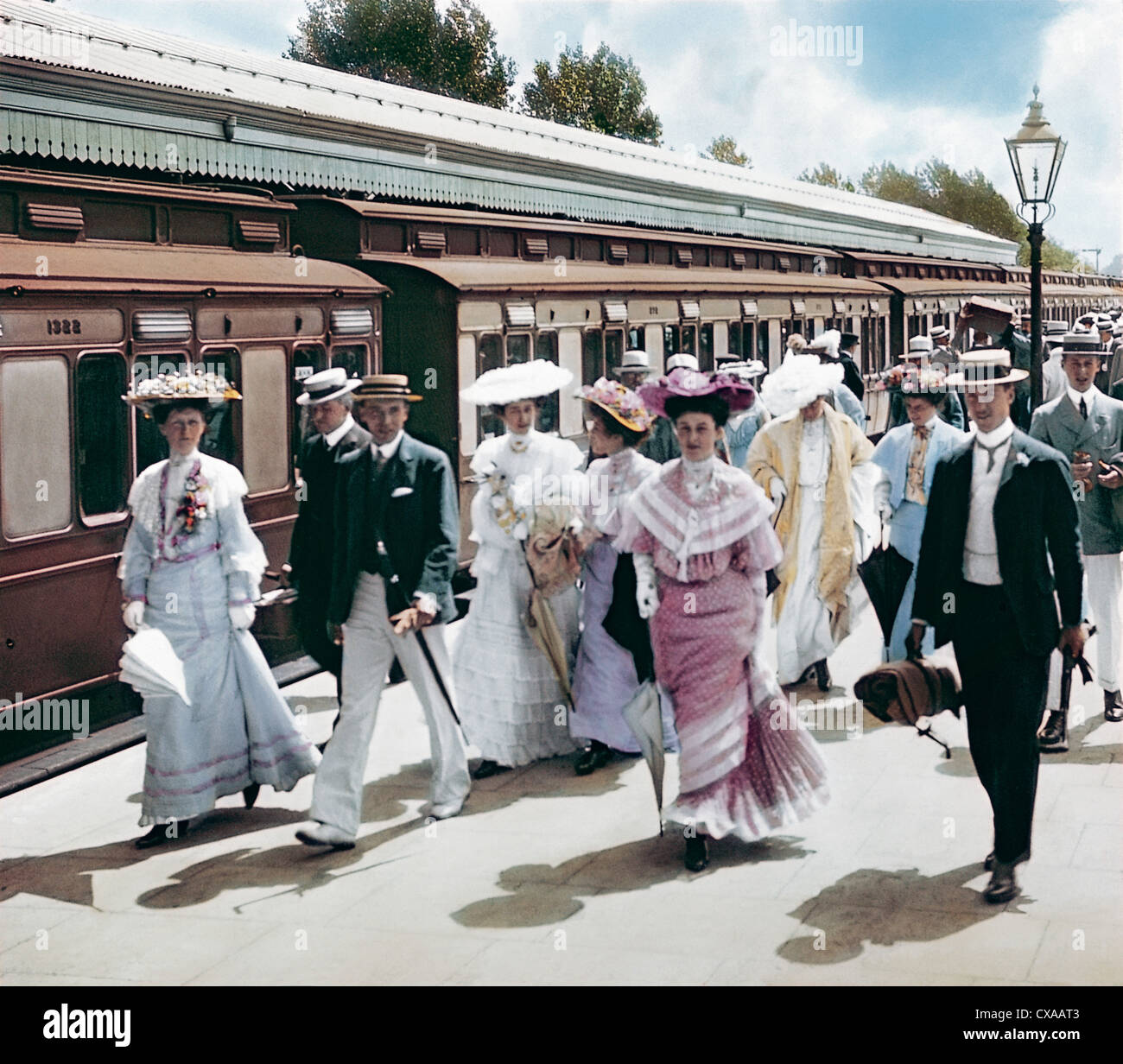Railroad Station, HenleyonThames, England, 1897 Stock Photo, Royalty
