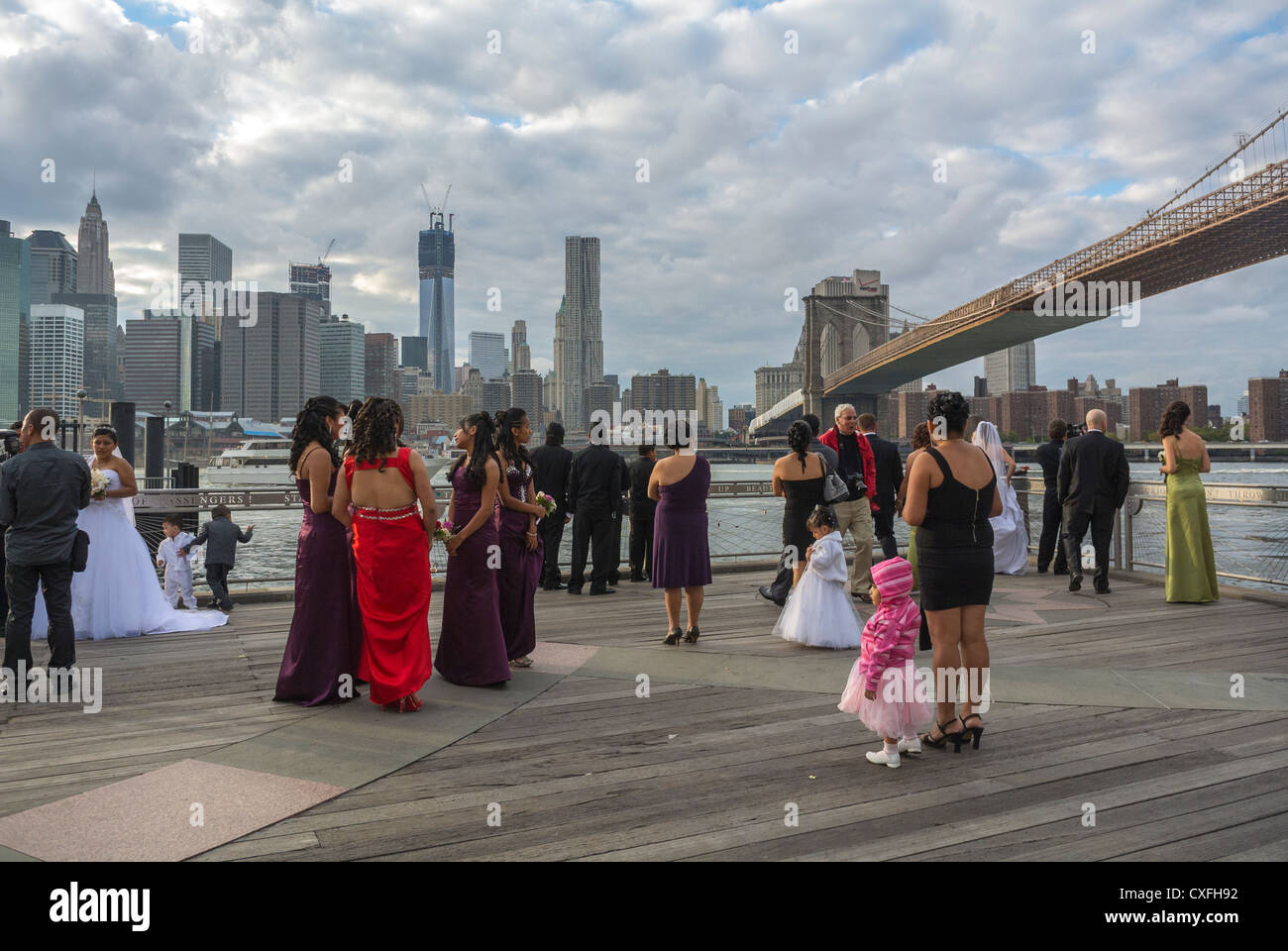 New York City, NY, USA, DUMBO Group of Latino WOmen in Fancy Dress
