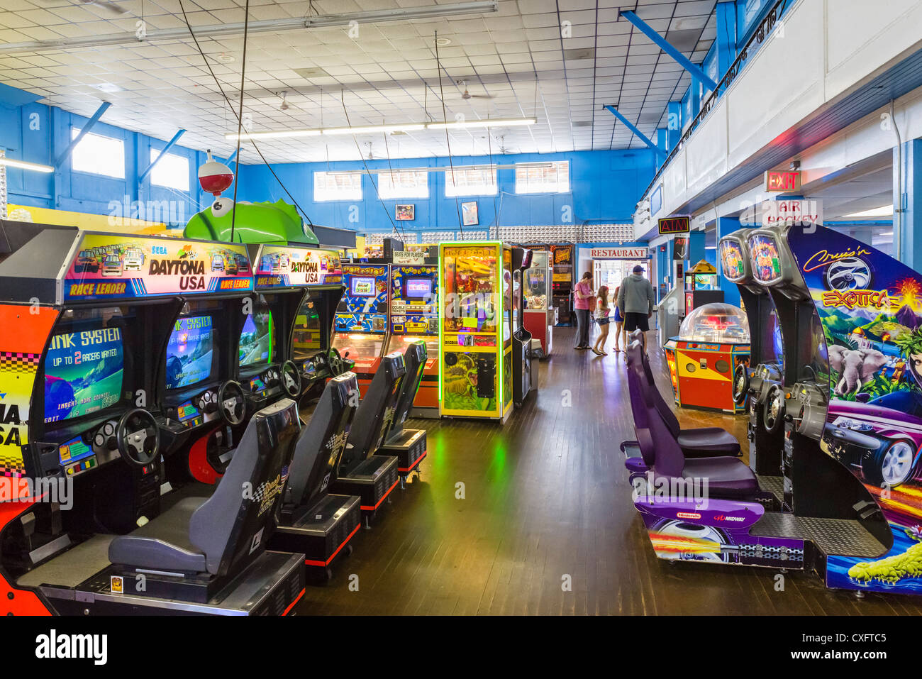 Amusement arcade on the pier in Weirs Beach, Lake Winnipesaukee Stock