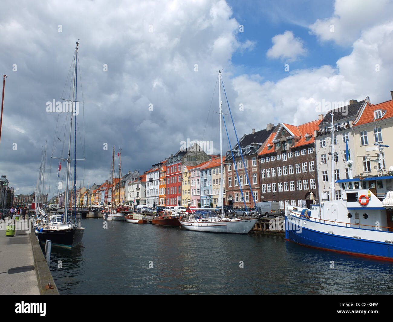 Nyhavn New Harbor Copenhagen Denmark Boats Ships Buildings Stock