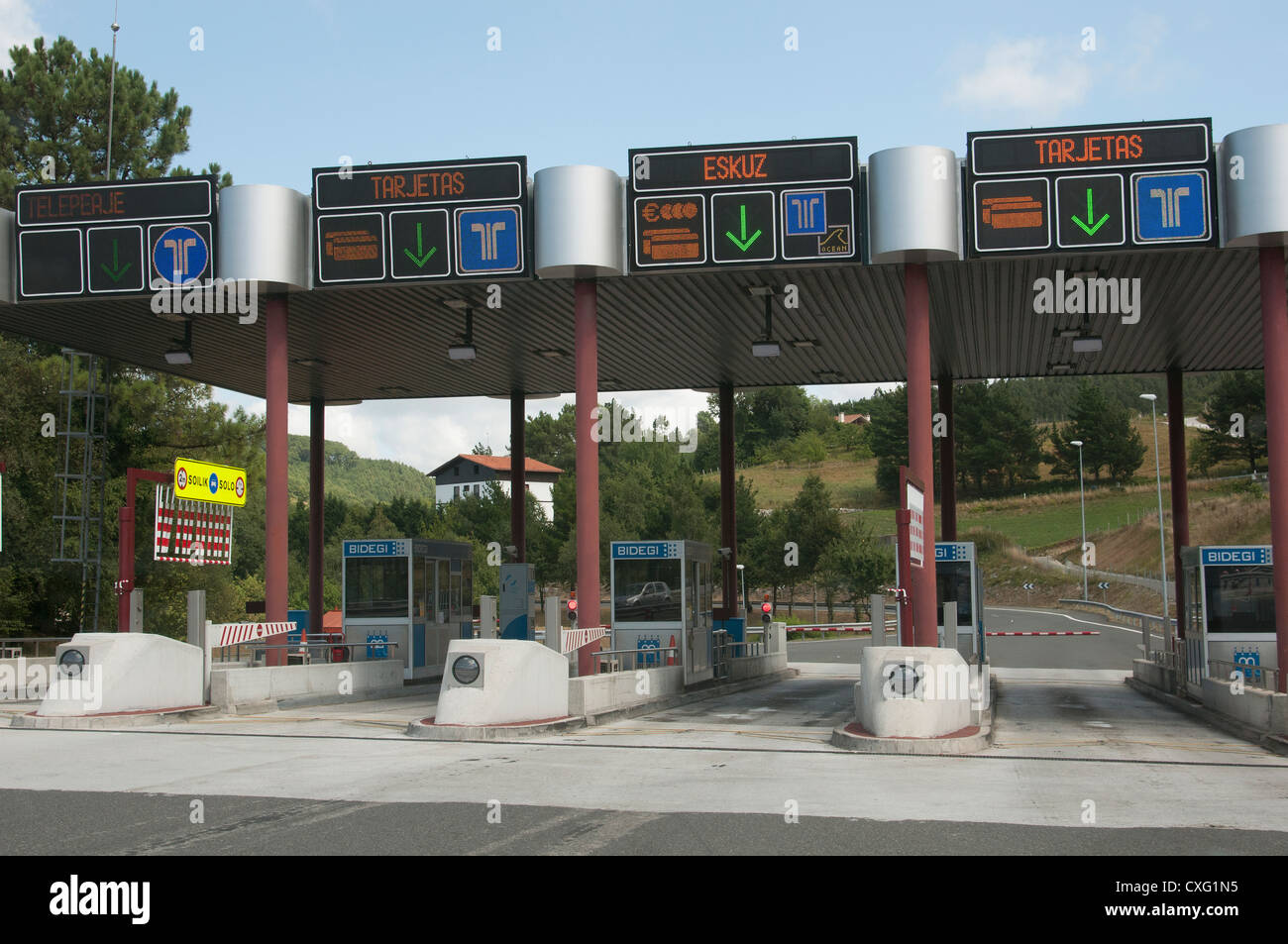 French motorway toll booths southwest France Stock Photo Royalty Free French motorway toll booths southwest France Stock Photo Royalty Free