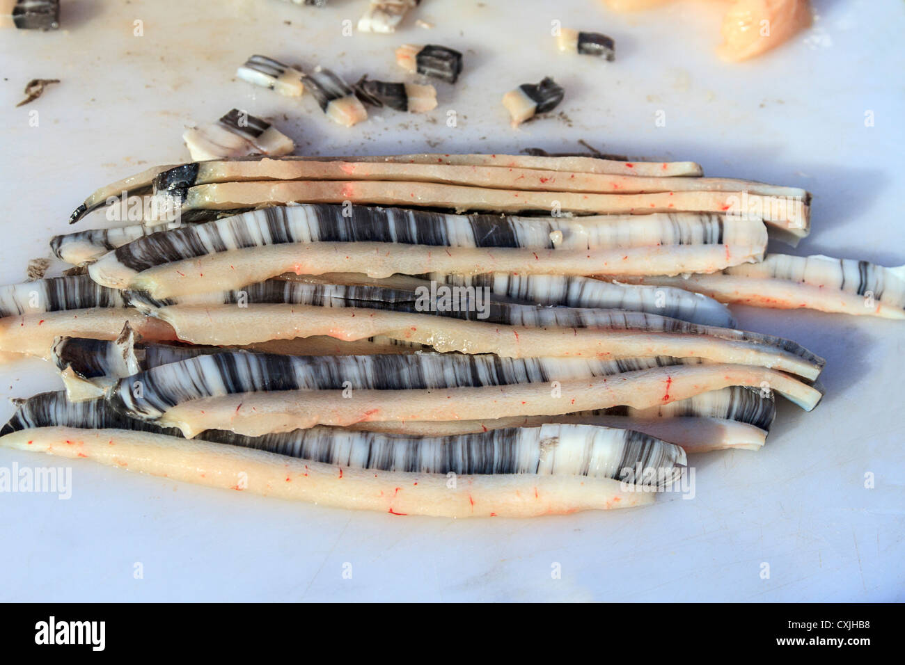Raw narwhal whale blubber, a traditional Inuit 'country' food Stock