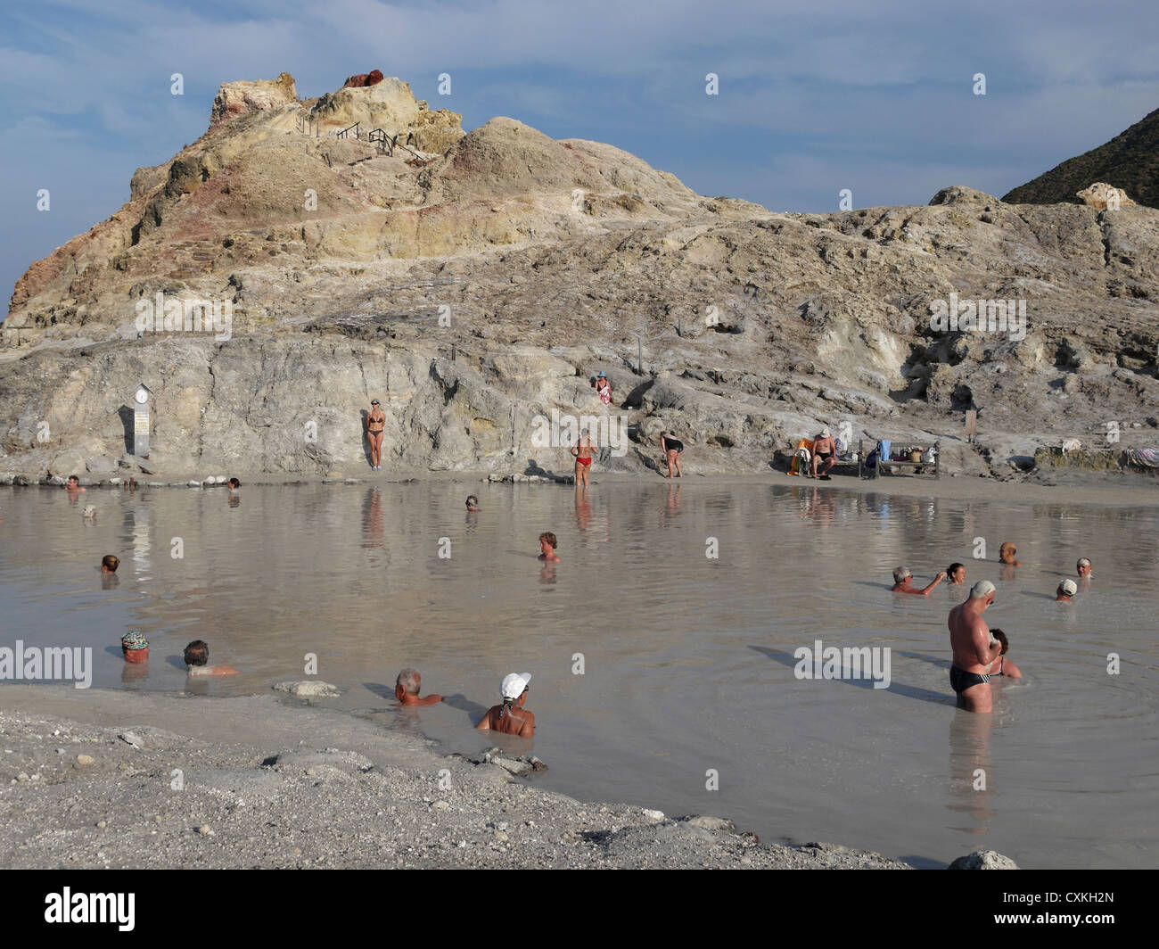 The sulphur mud baths on Vulcano, Aeolian Islands, Sicily, Italy Stock Photo, Royalty Free Image