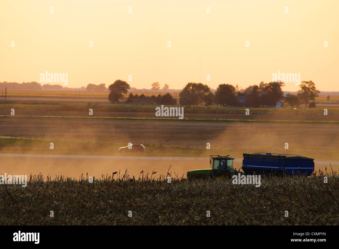 Corn Harvest At Sunset Stock Photo Alamy