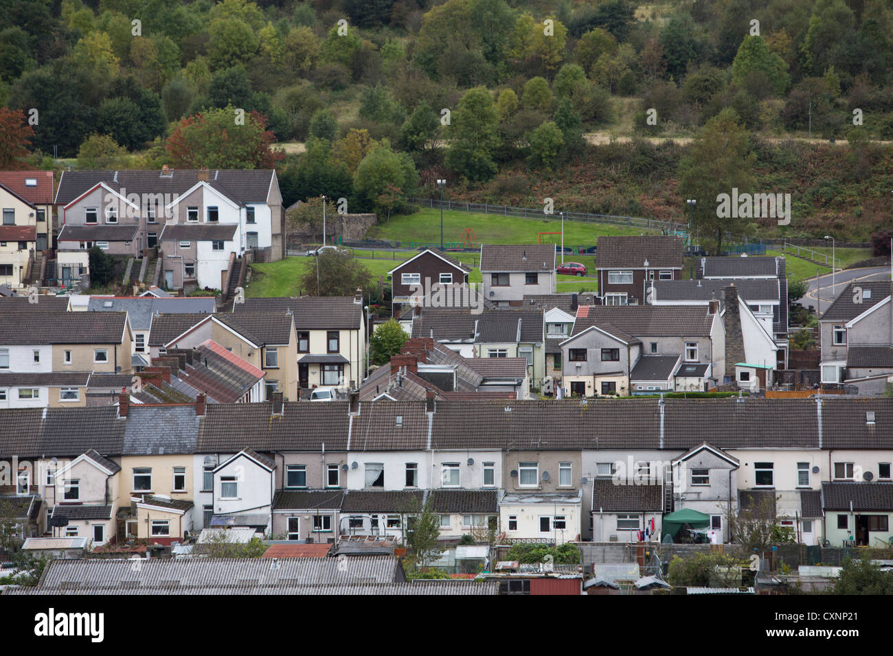 The Village of Aberfan in the Rhondda Valleys, South Wales Stock Photo