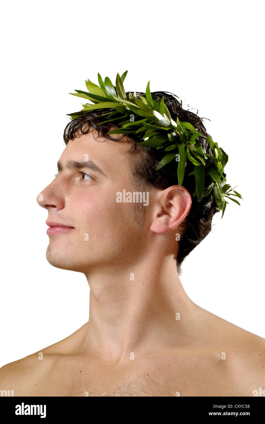 Victor wearing a laurel wreath Stock Photo, Royalty Free Image