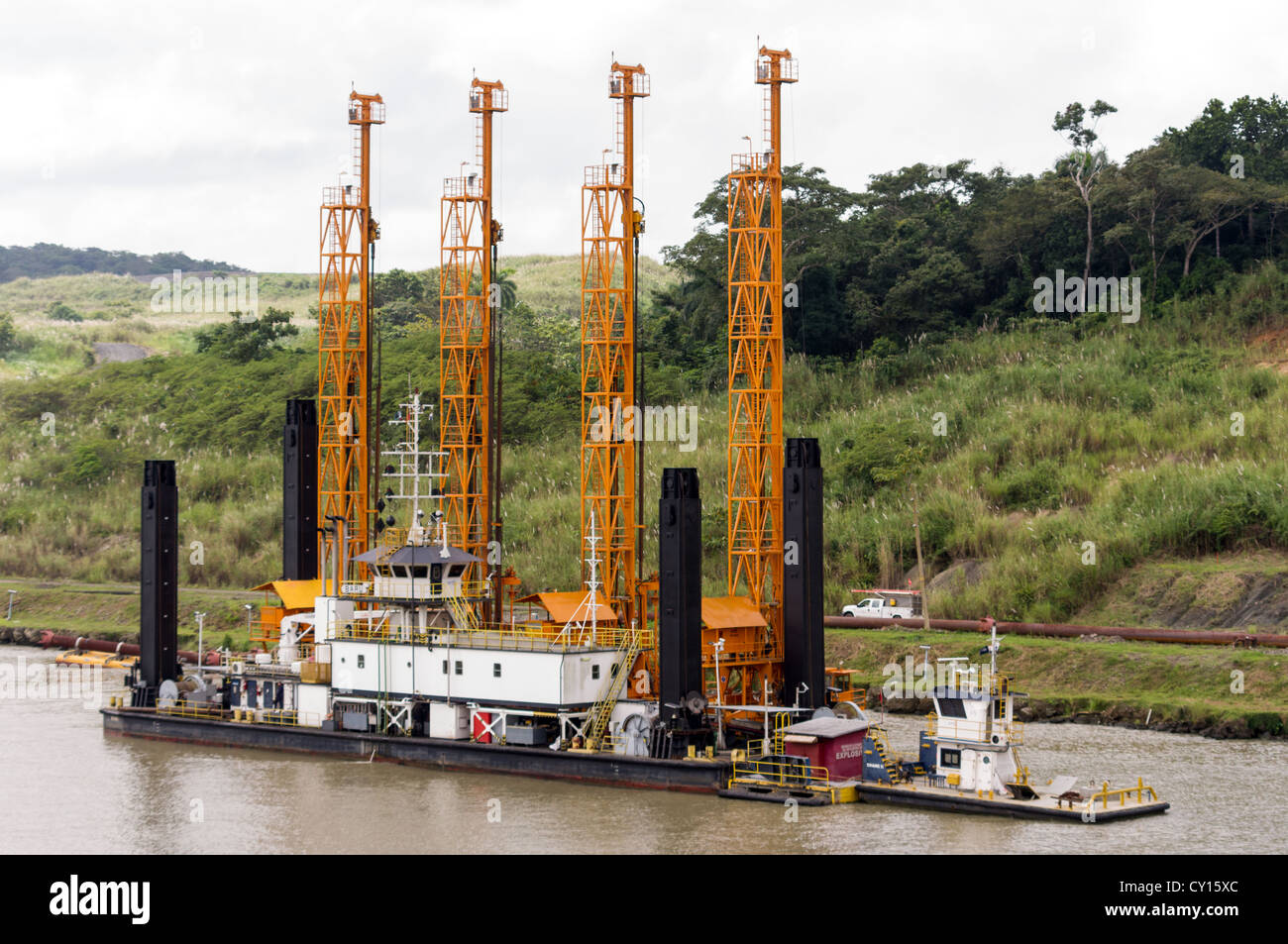 Drill barge Baru at work widening the Panama Canal at Gaillard Cut