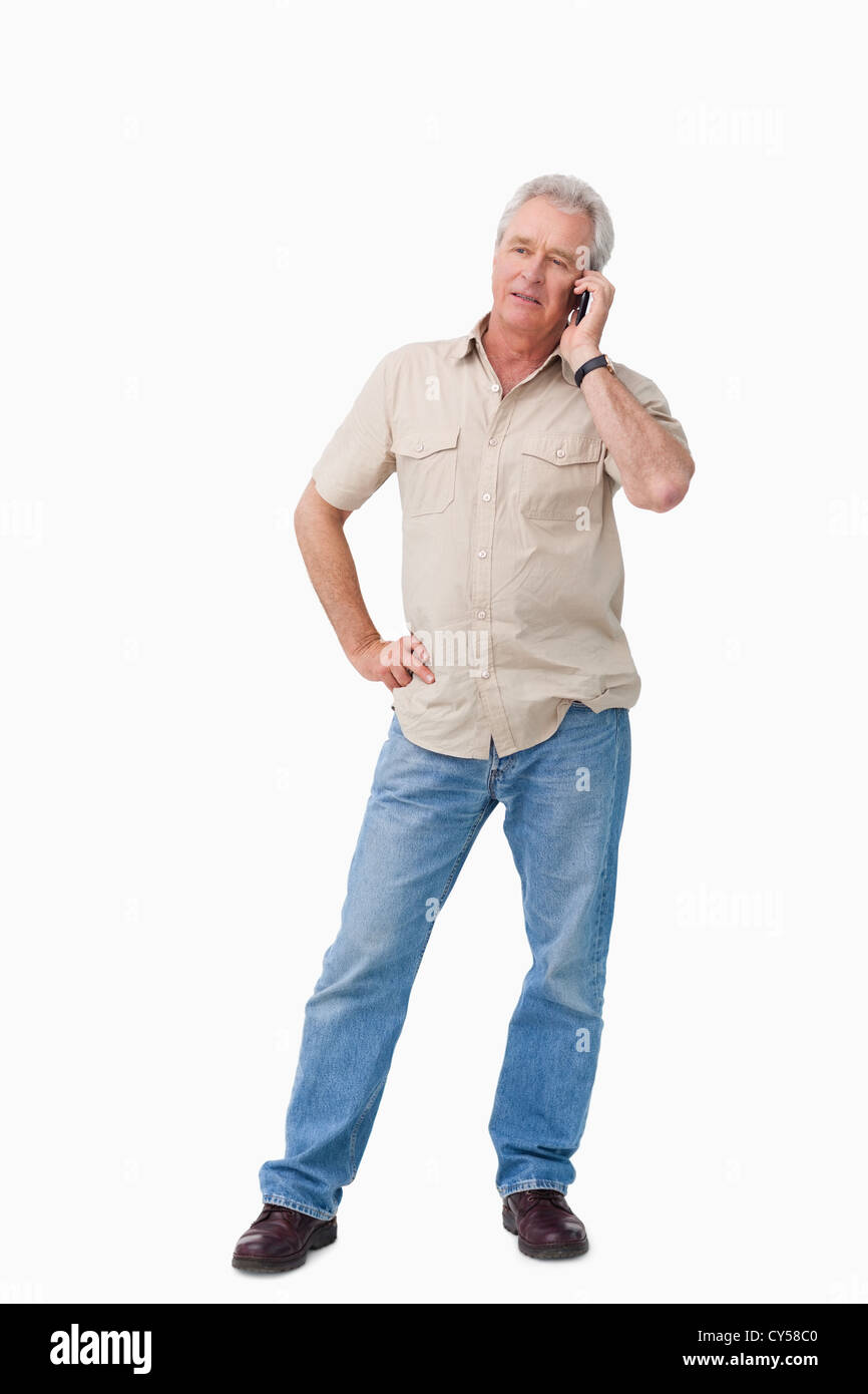 Mature Man Talking On His Cellphone Stock Photo Alamy