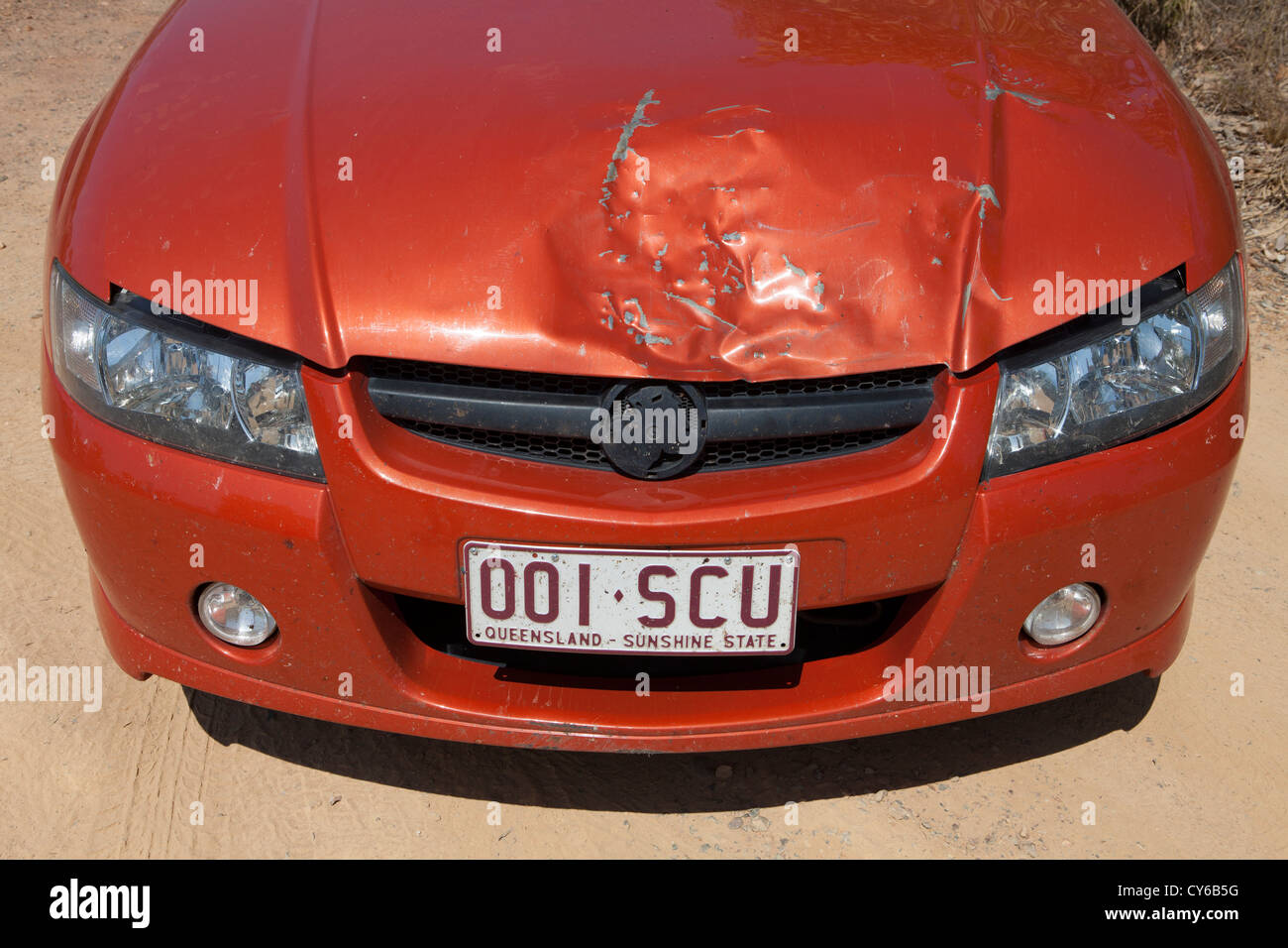 Dented Bonnet Of An Australian Holden Commodore Car Stock Photo Alamy
