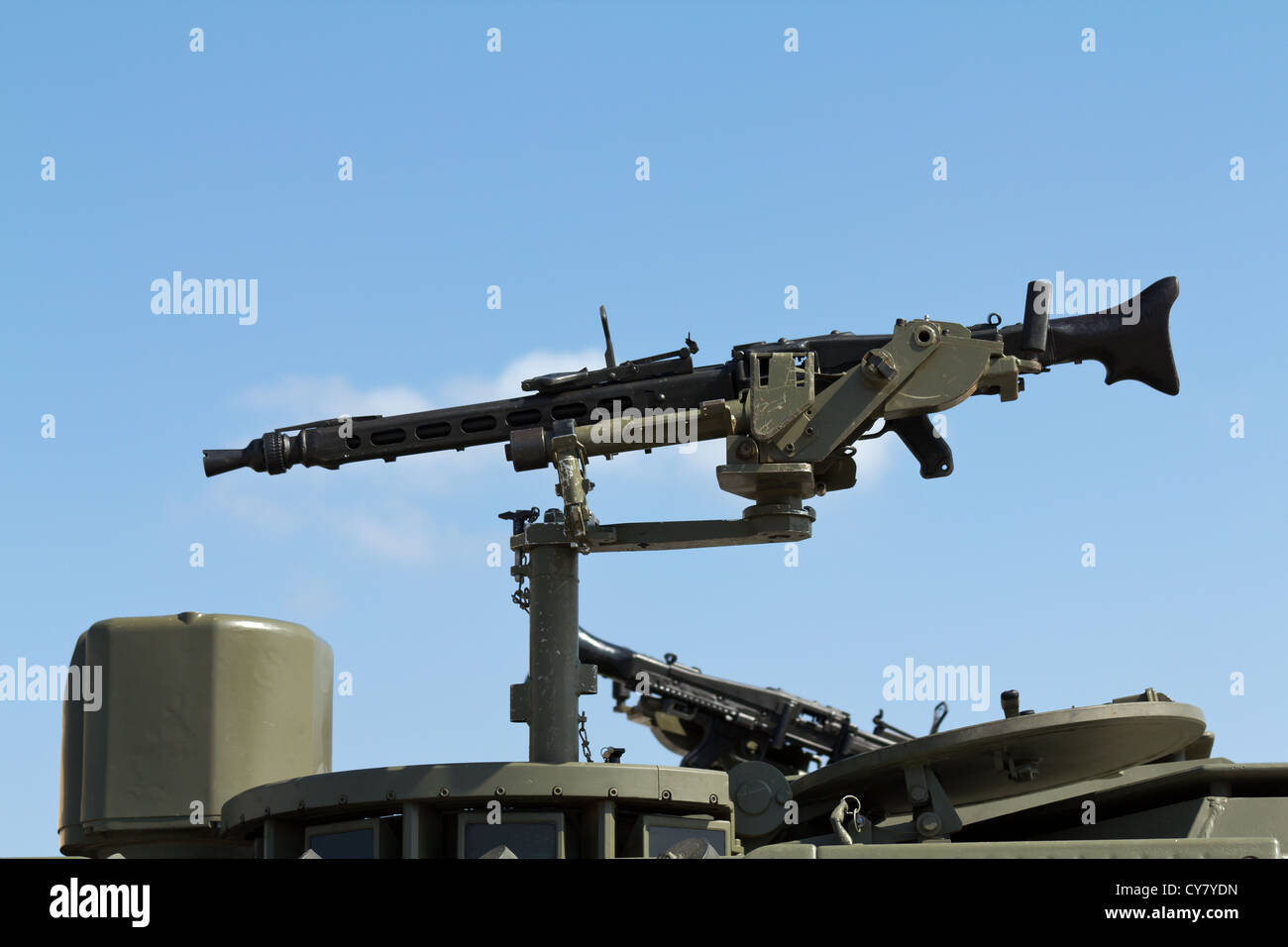 Machine Gun mounted on a military vehicle Stock Photo, Royalty Free