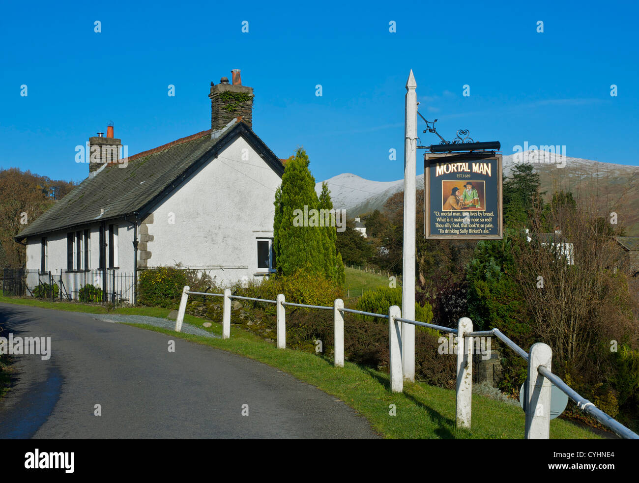 Pub sign for the Mortal Man in the village of Troutbeck, Lake Stock