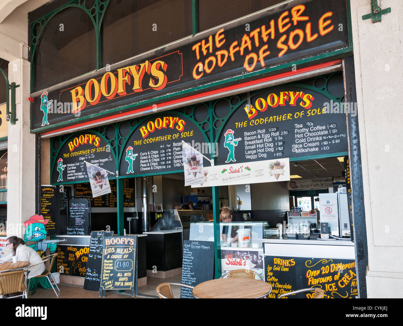 Wales, Barry Island, seaside resort, Boofy's fish & chip shop, cafe