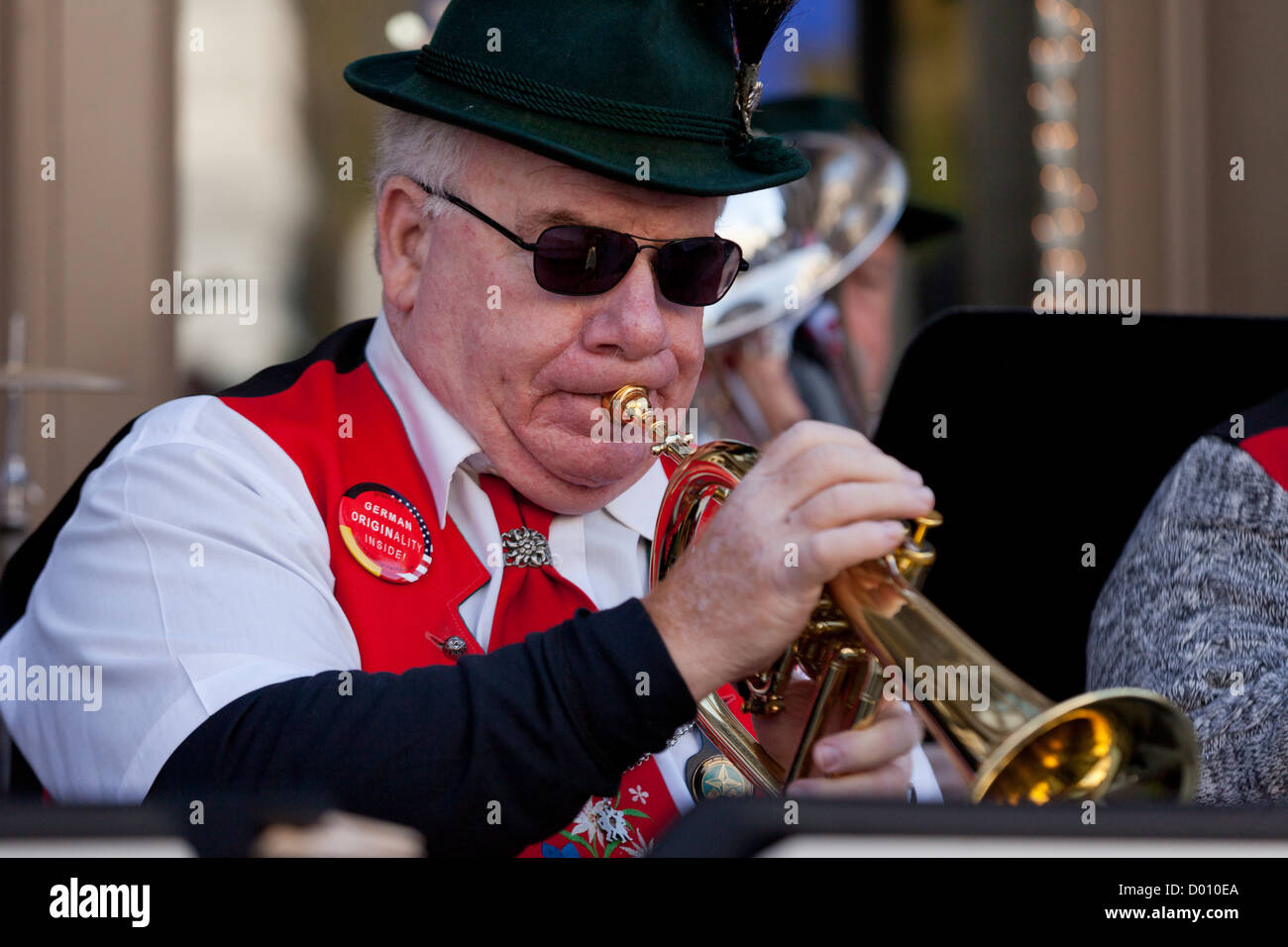 Traditional German music band performing outdoors Stock Photo, Royalty