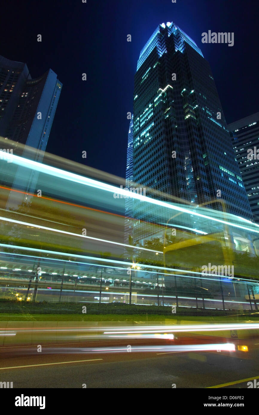 Traffic Through Downtown Of Hong Kong At Night Stock Photo Alamy