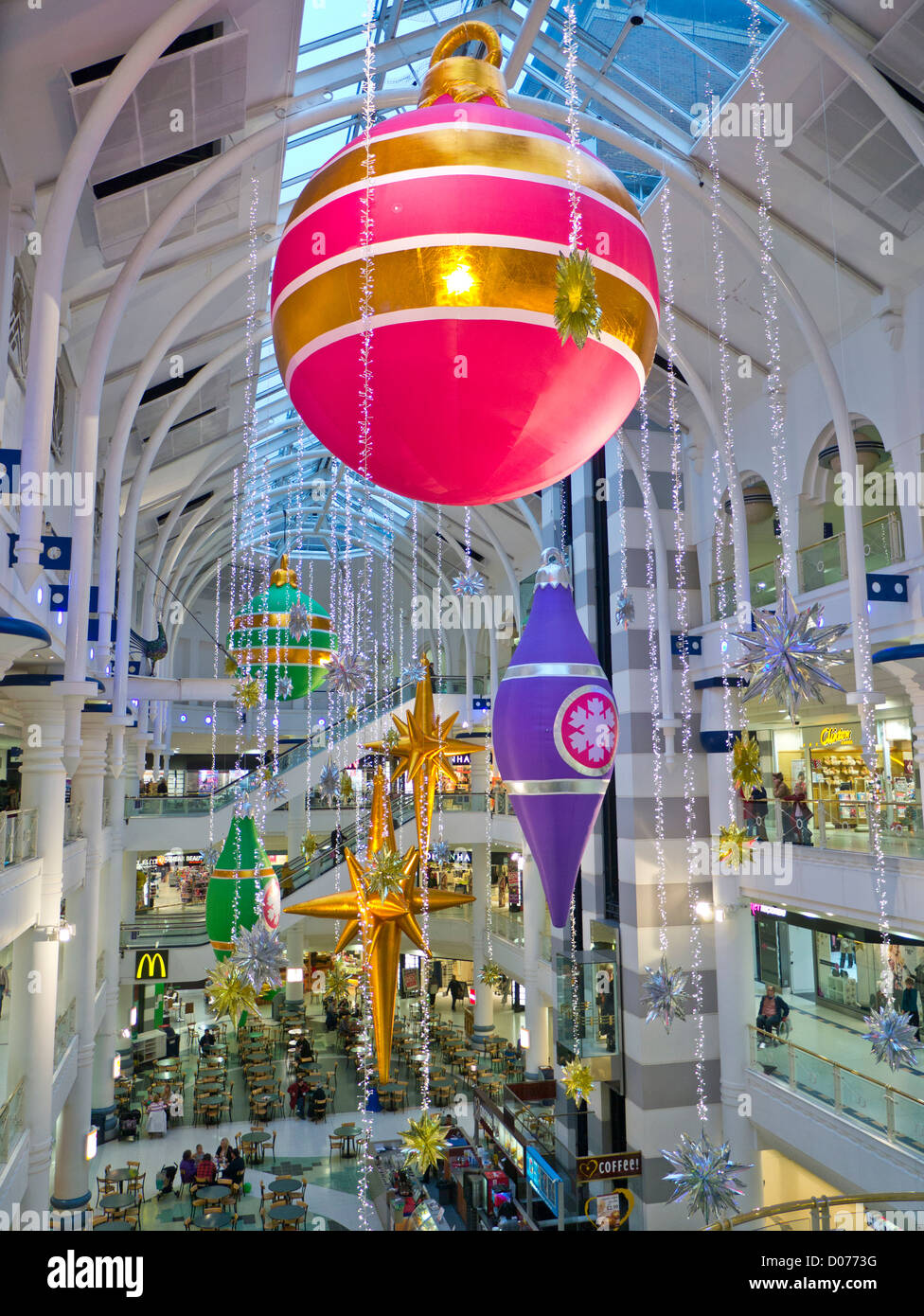 Christmas decorations in shopping mall Peacock Centre Woking Surrey