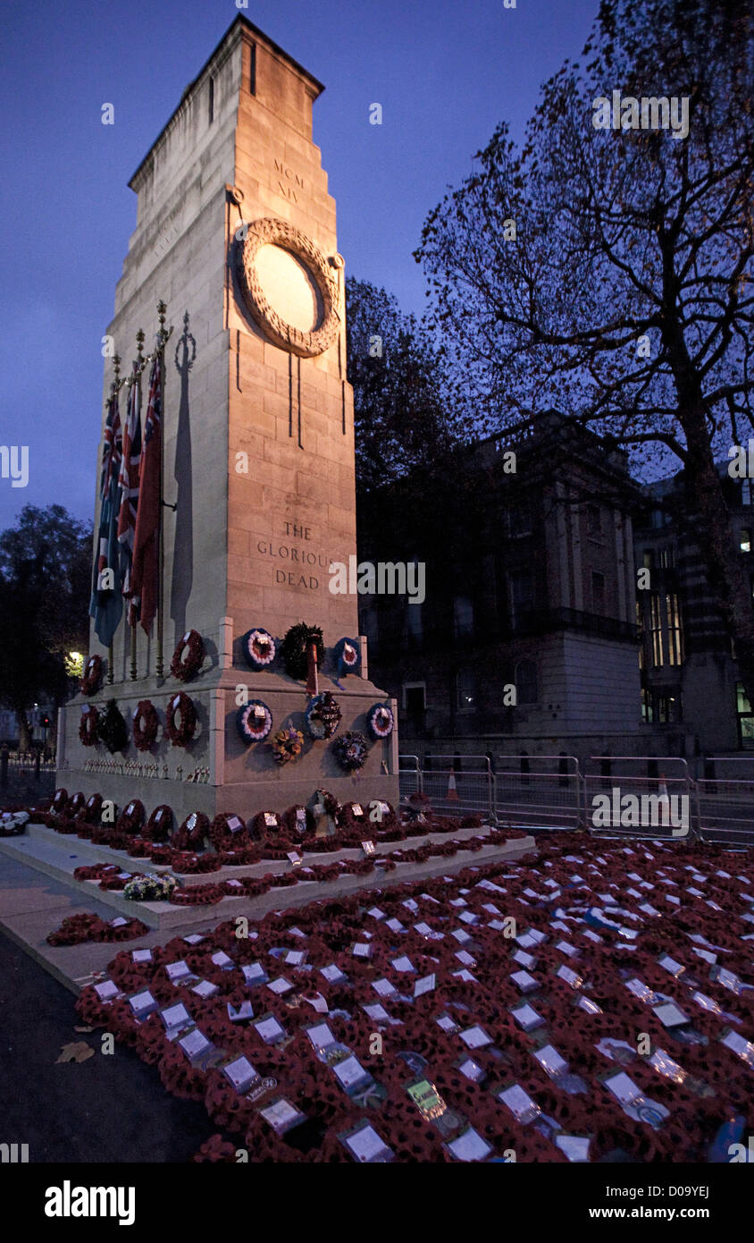 THE CENOTAPH with poppy wreaths from the armistice day remembrance