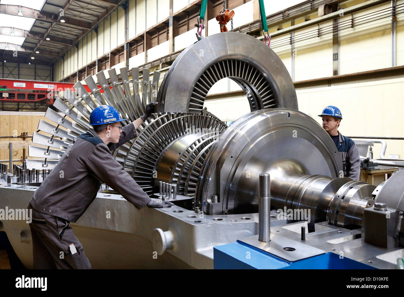Oberhausen, Germany, industrial mechanic working on a steam turbine