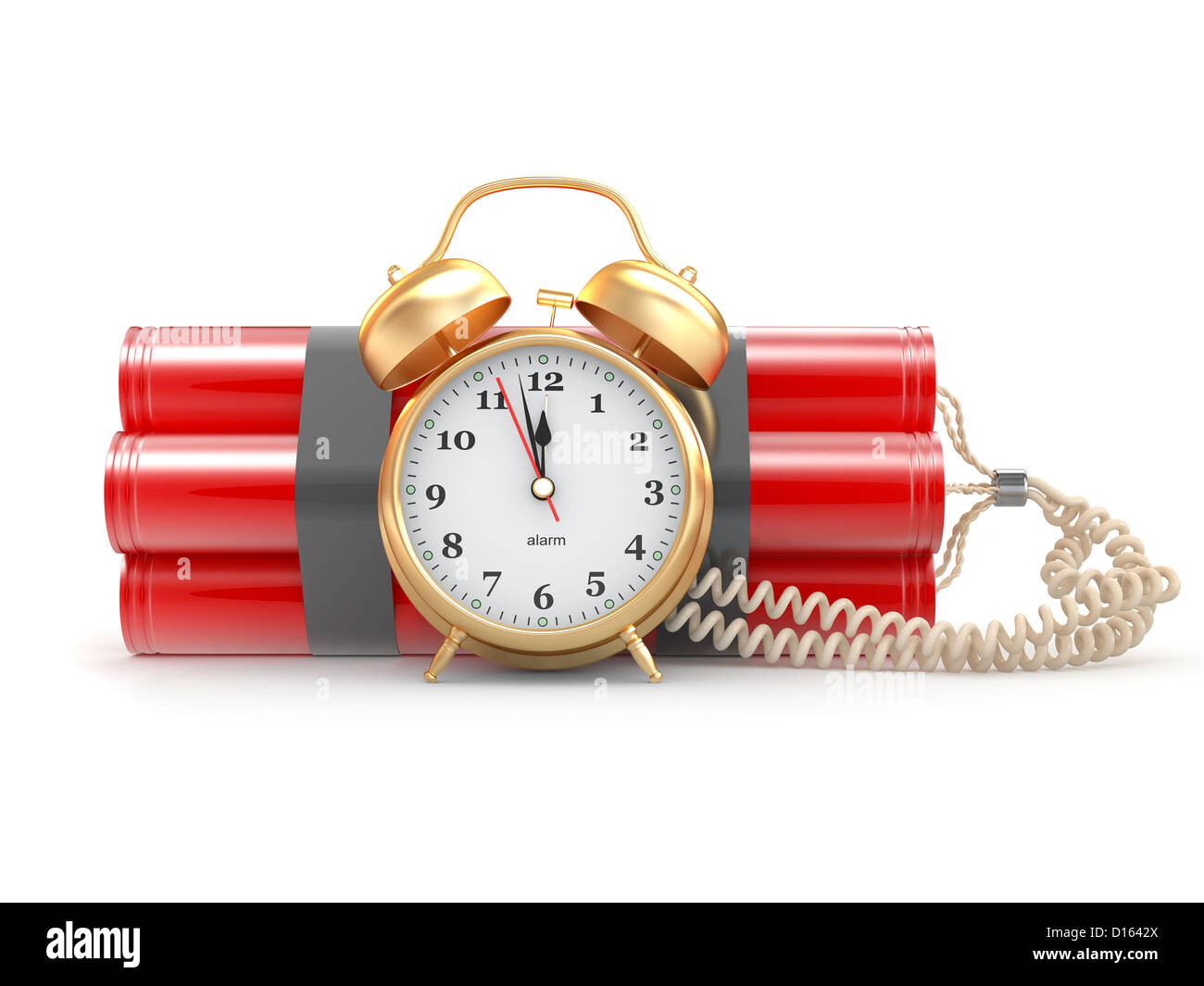 Countdown. Time bomb with alarm clock detonator. Dynamit. 3d Stock