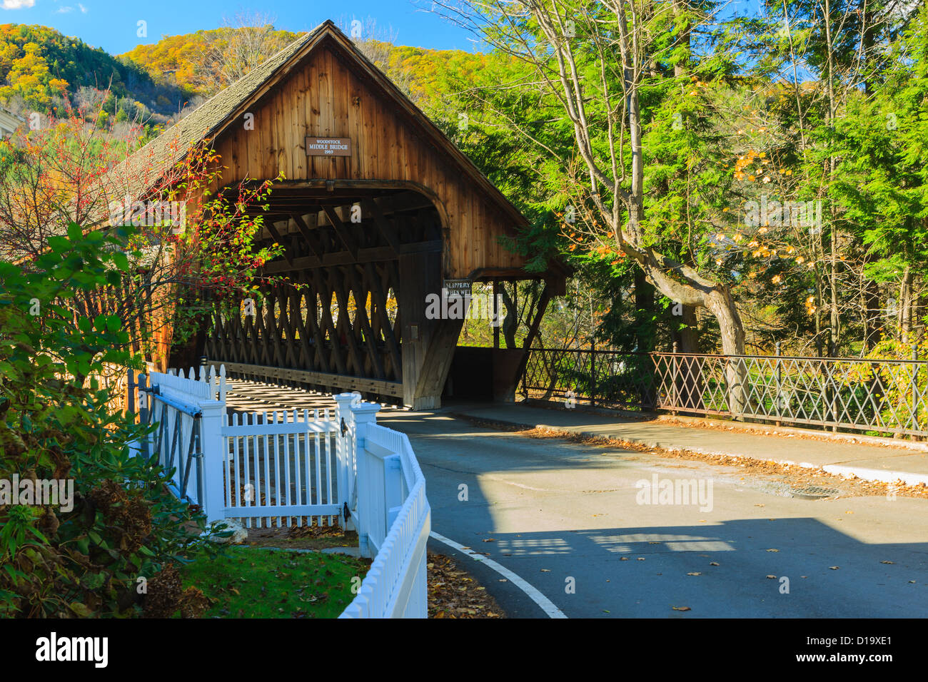 The Woodstock middle bridge, Woodstock, Vermont Stock Photo: 52464105