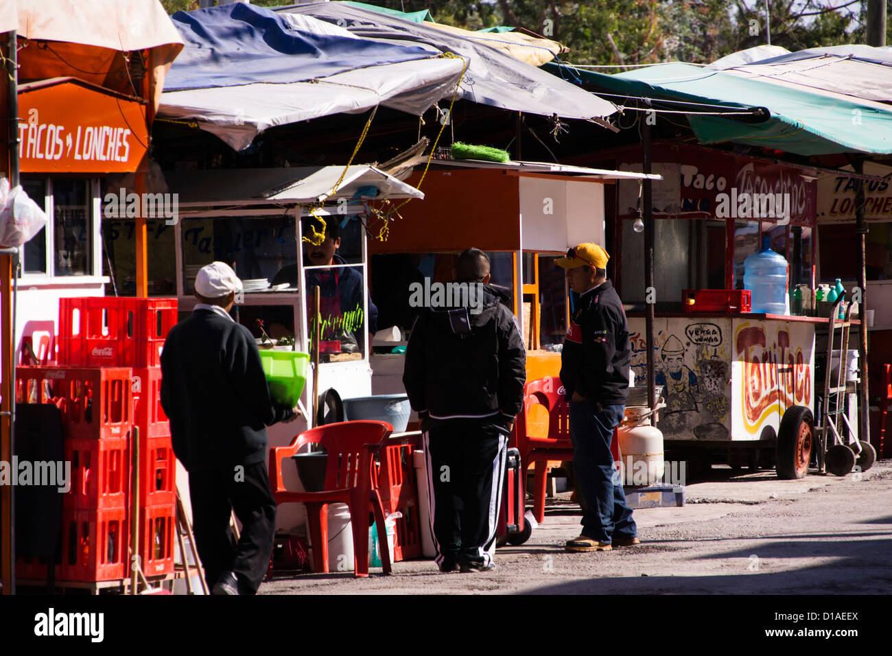 Food carts in Nuevo Progreso, Tamaulipas, Mexico Stock Photo, Royalty