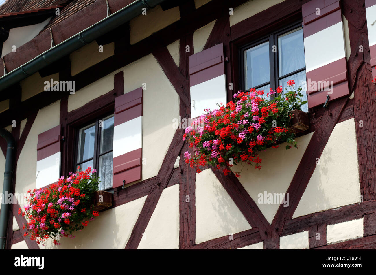Nuernberg, Germany, Window Flower Boxes With A Halftimbered House
