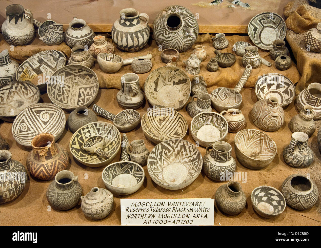 Mogollon Whiteware, pottery exhibit at Geronimo Springs Museum in Stock
