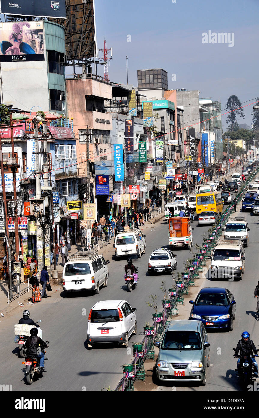 traffic jam in main street Kathmandu Nepal Stock Photo, Royalty Free
