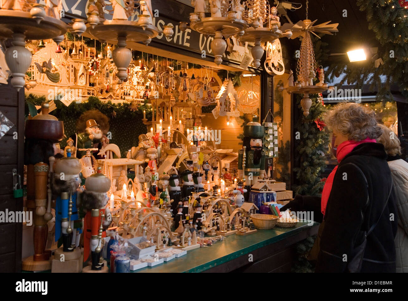 Traditional German wooden Christmas decorations, Berlin, Germany Stock