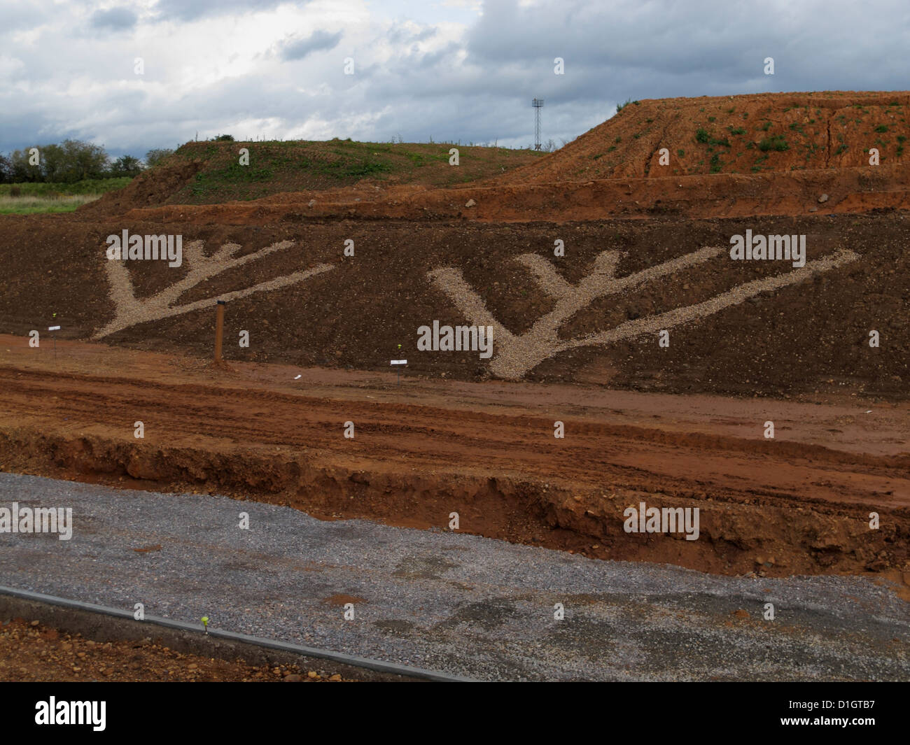 counterfort herringbone drain drains in a cutting on a new road Stock