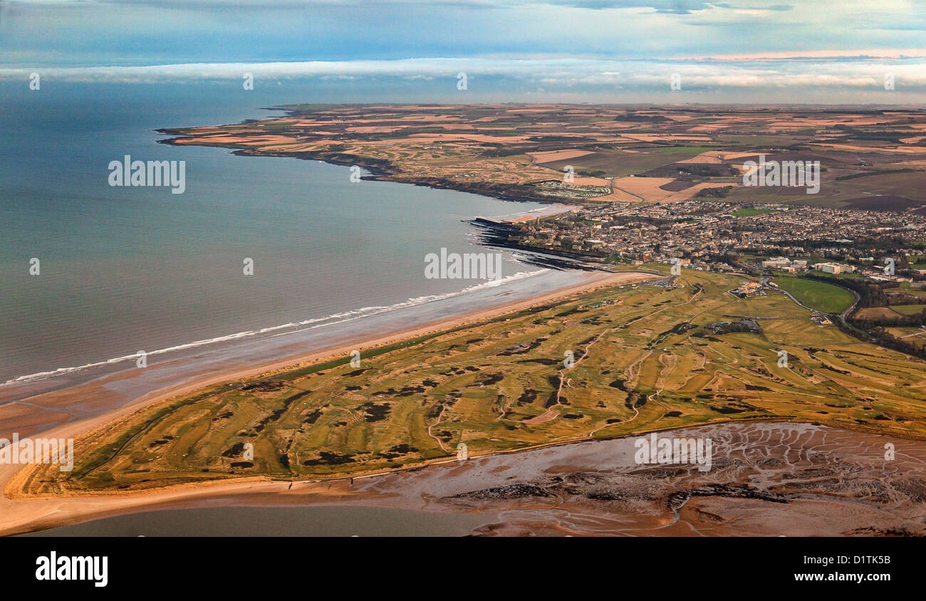 Aerial view over St Andrews, the Old Course Golf Course and West/East Aerial view over St Andrews, the Old Course Golf Course and West/East