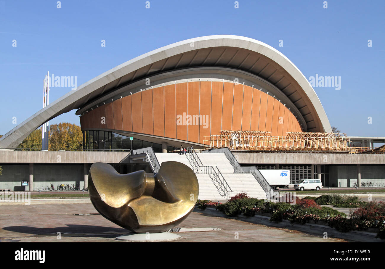 Berlin germany the house of world cultures and the large butterfly sculpture by henry moore