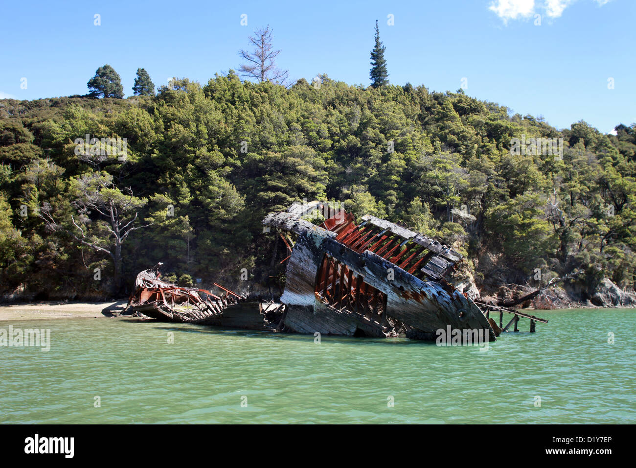 The wreck of HMS Goldfinch, Kenepuru Sound, Marlborough Sounds, New