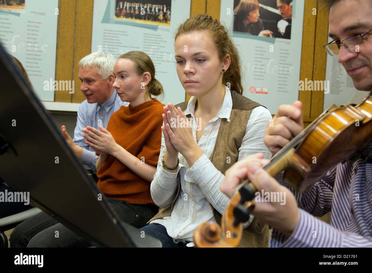 Poznan, Poland, people with hearing loss at the concert rehearsal Stock