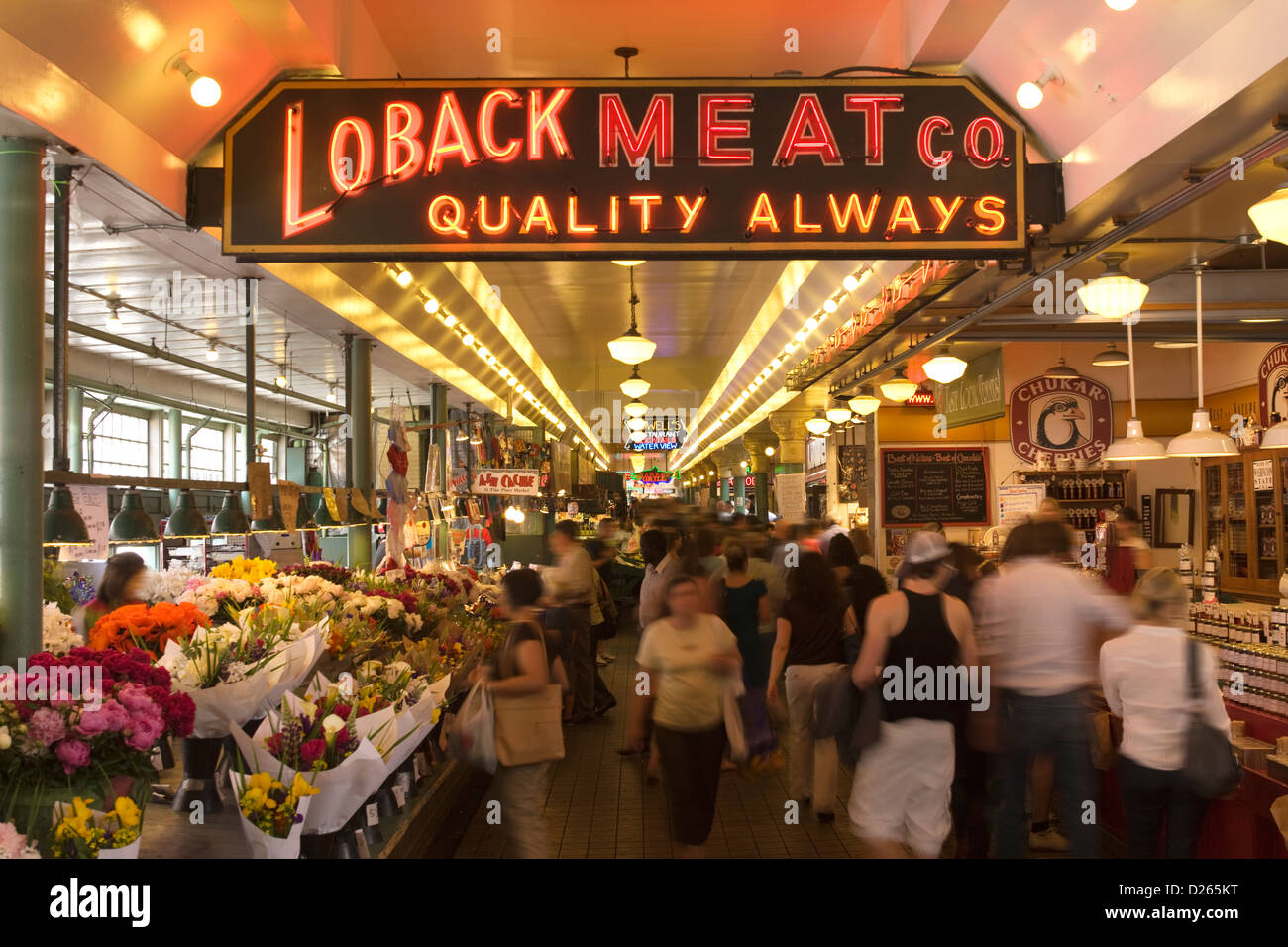 SHOPPERS INSIDE PIKE PLACE PUBLIC MARKET CENTER SEATTLE WASHINGTON