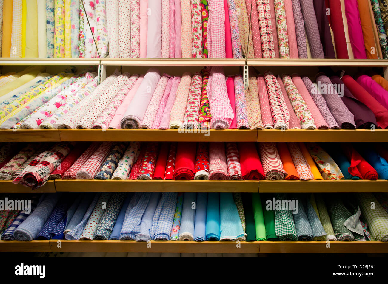 Haberdashery coloured material materials fabric fabrics display Stock