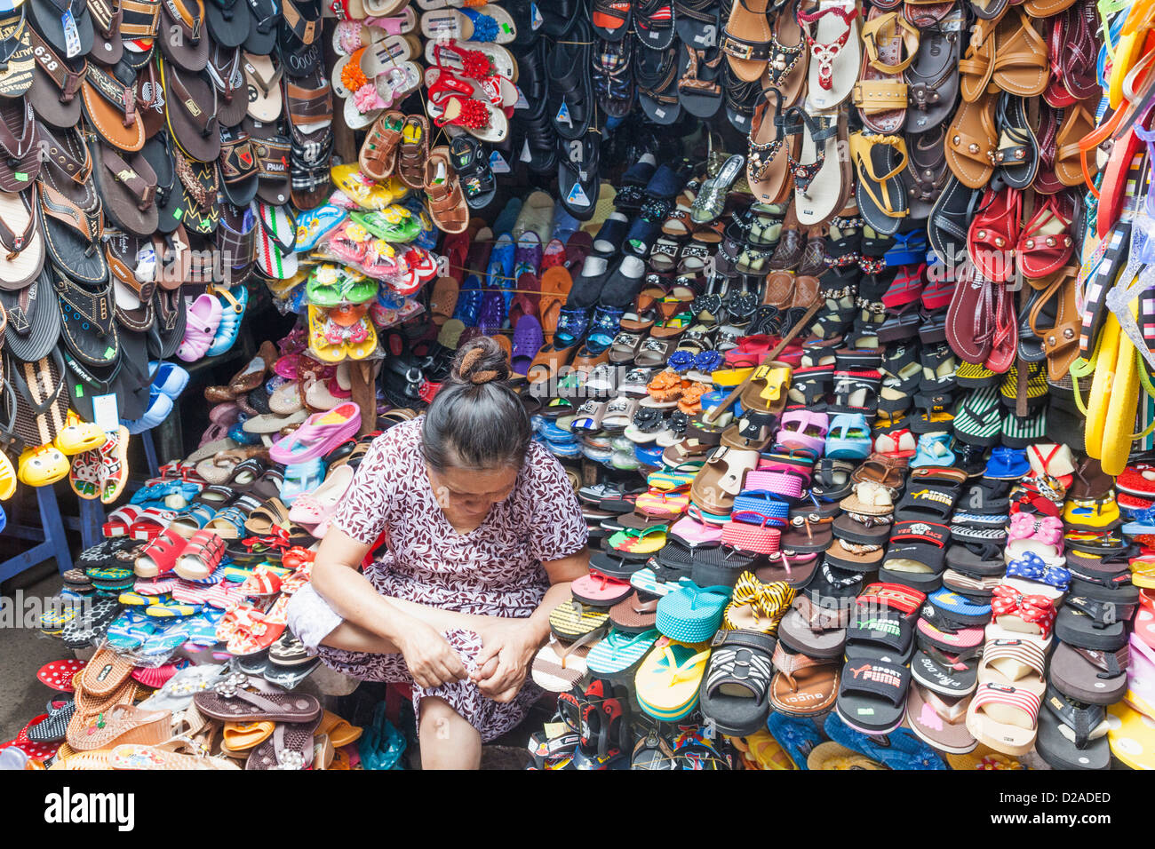 Vietnam, Nha Trang, Dam Market, Shoe Shop Stock Photo, Royalty Free