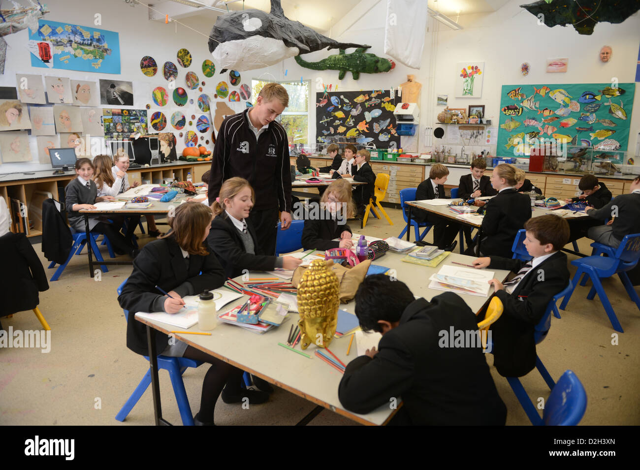An art lesson at Pates Grammar School in Cheltenham, Gloucestershire
