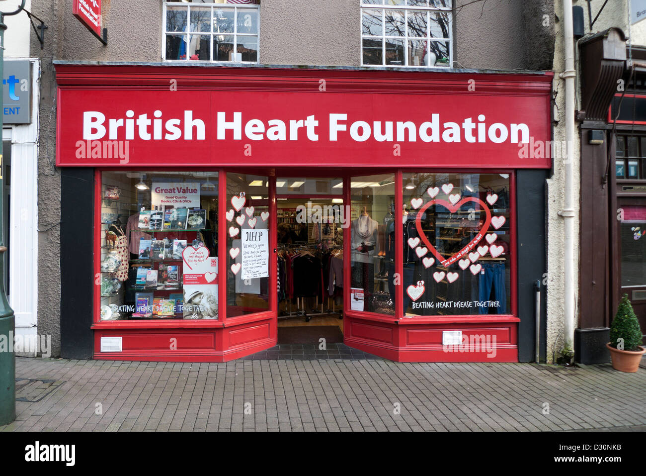 Facade of the British Heart Foundation secondhand charity store in