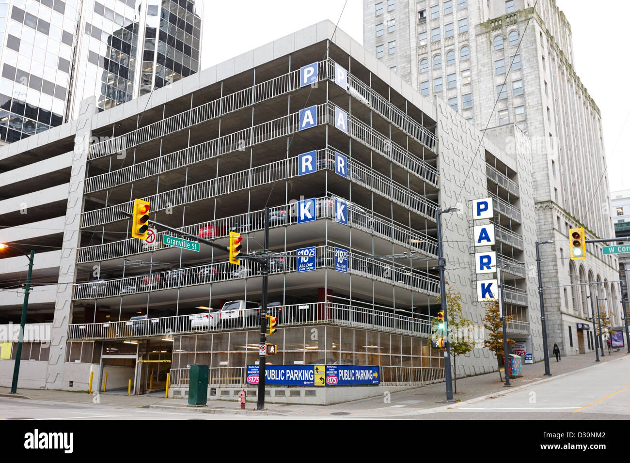 public multi level car park parkade in downtown Vancouver BC Canada