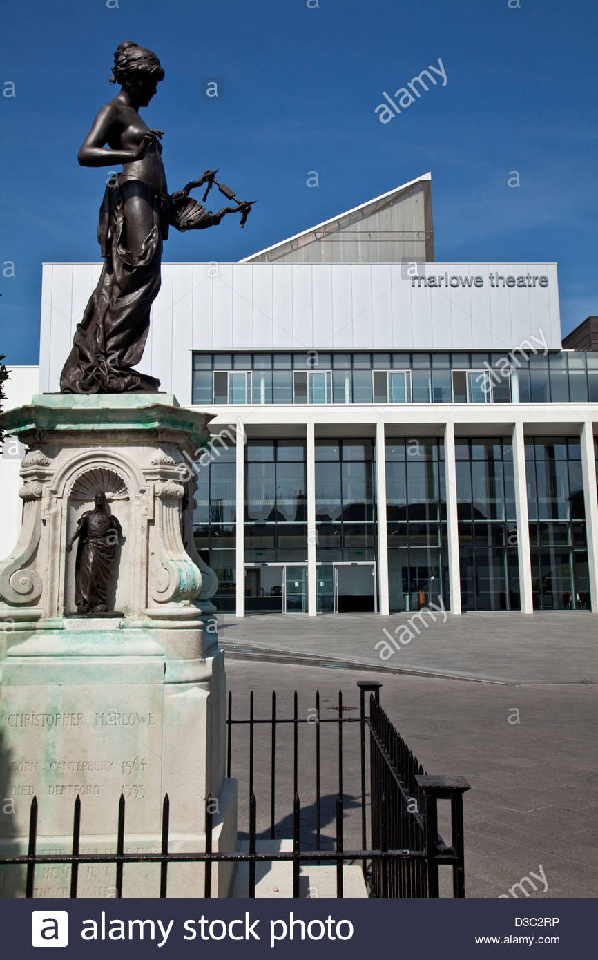 The Marlowe Theatre And Statue, Canterbury, Kent, Uk Stock Photo