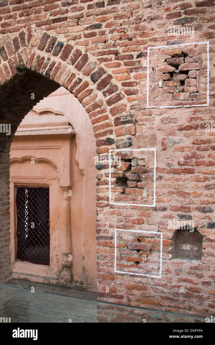 Bullet marks on a memorial, Jallianwala Bagh, Amritsar, Punjab, India