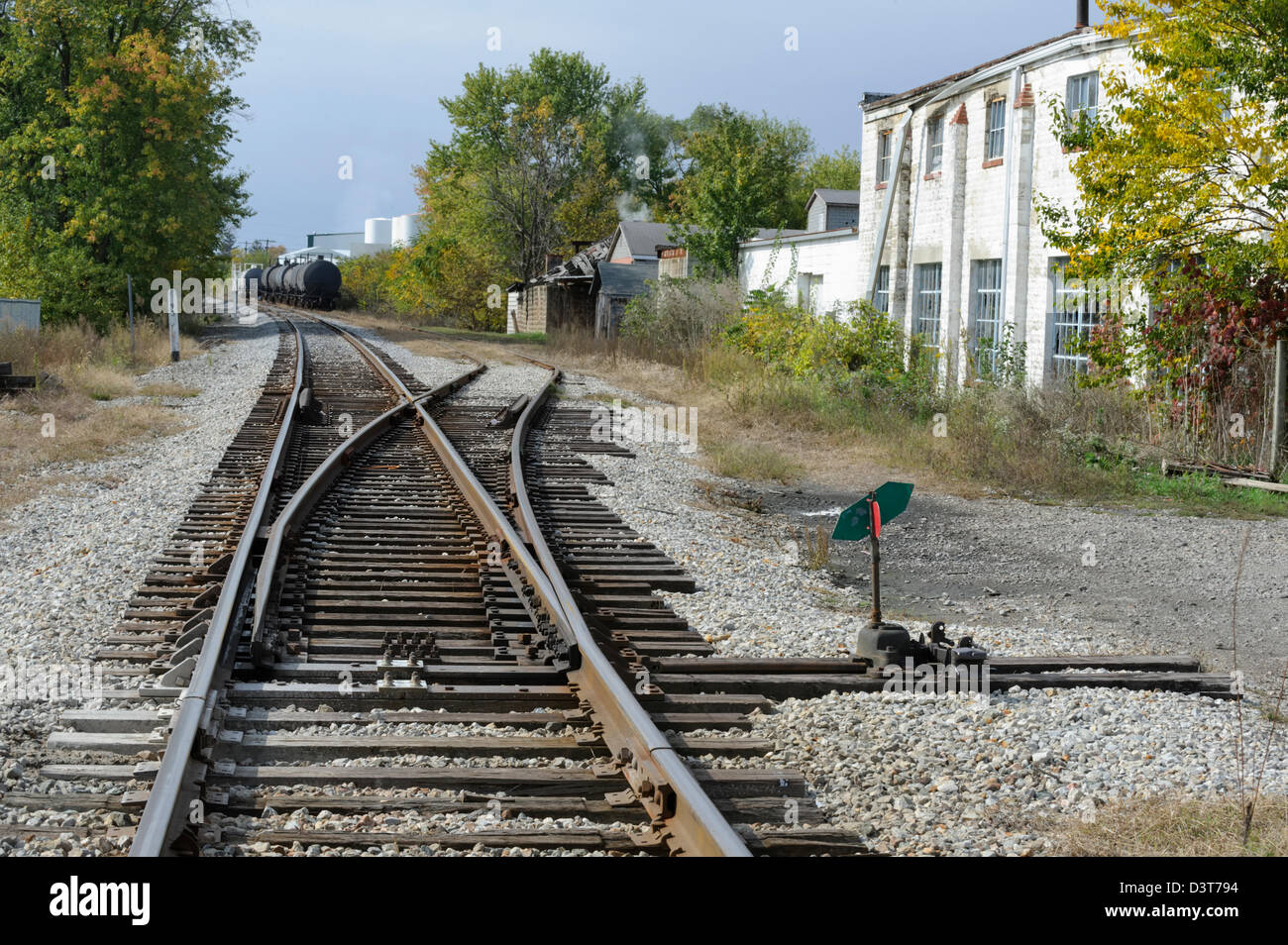 Railroad tracks and industrial siding to factories, American, USA Stock