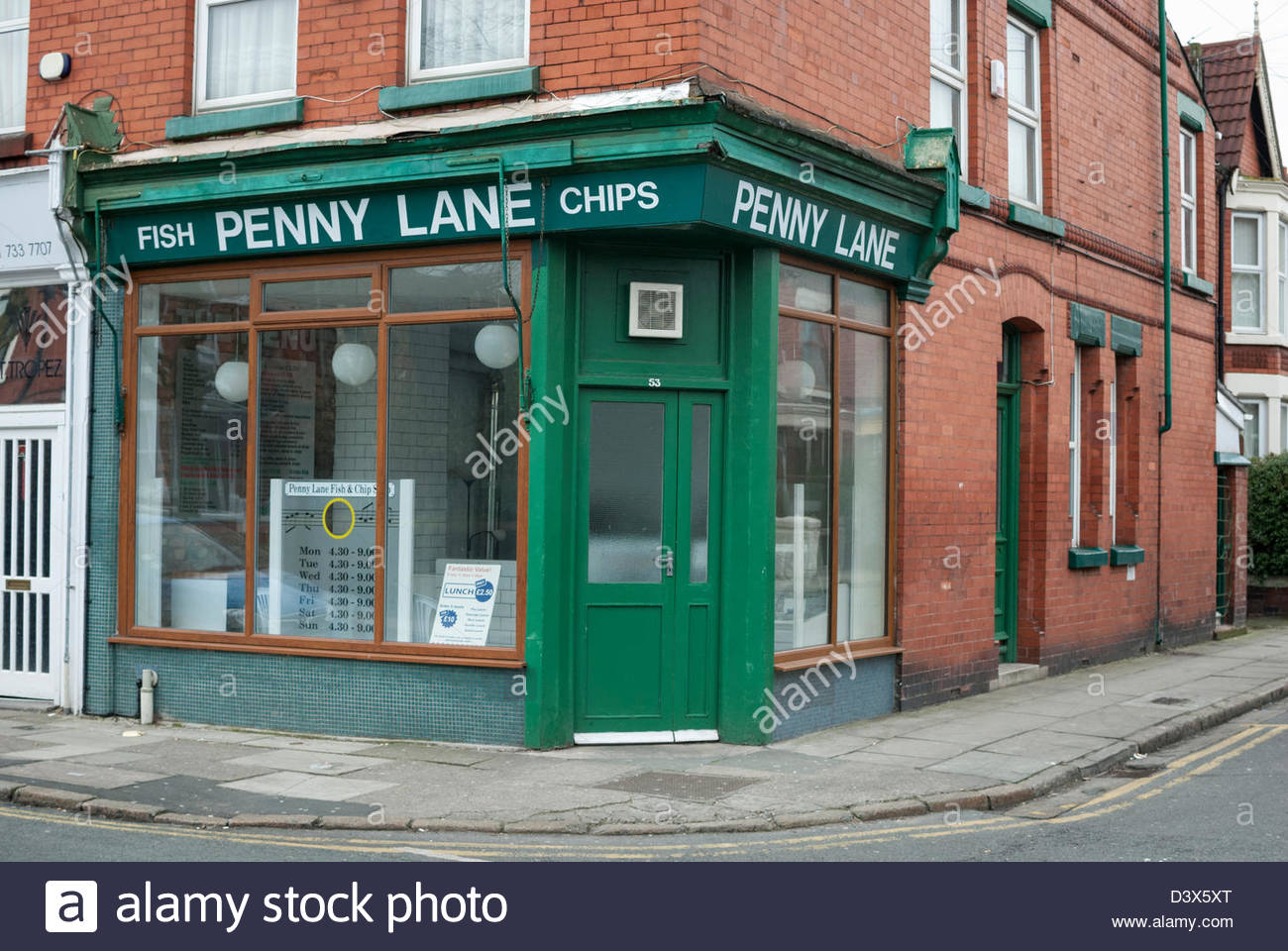 Penny Lane Chips in Penny Lane Liverpool Stock Photo, Royalty Free
