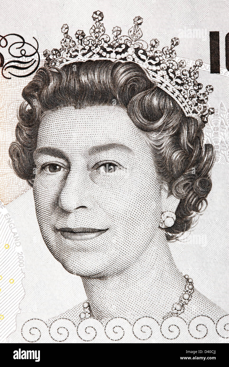 Portrait Of Queen Elizabeth Ii From Pounds Banknote Uk Stock